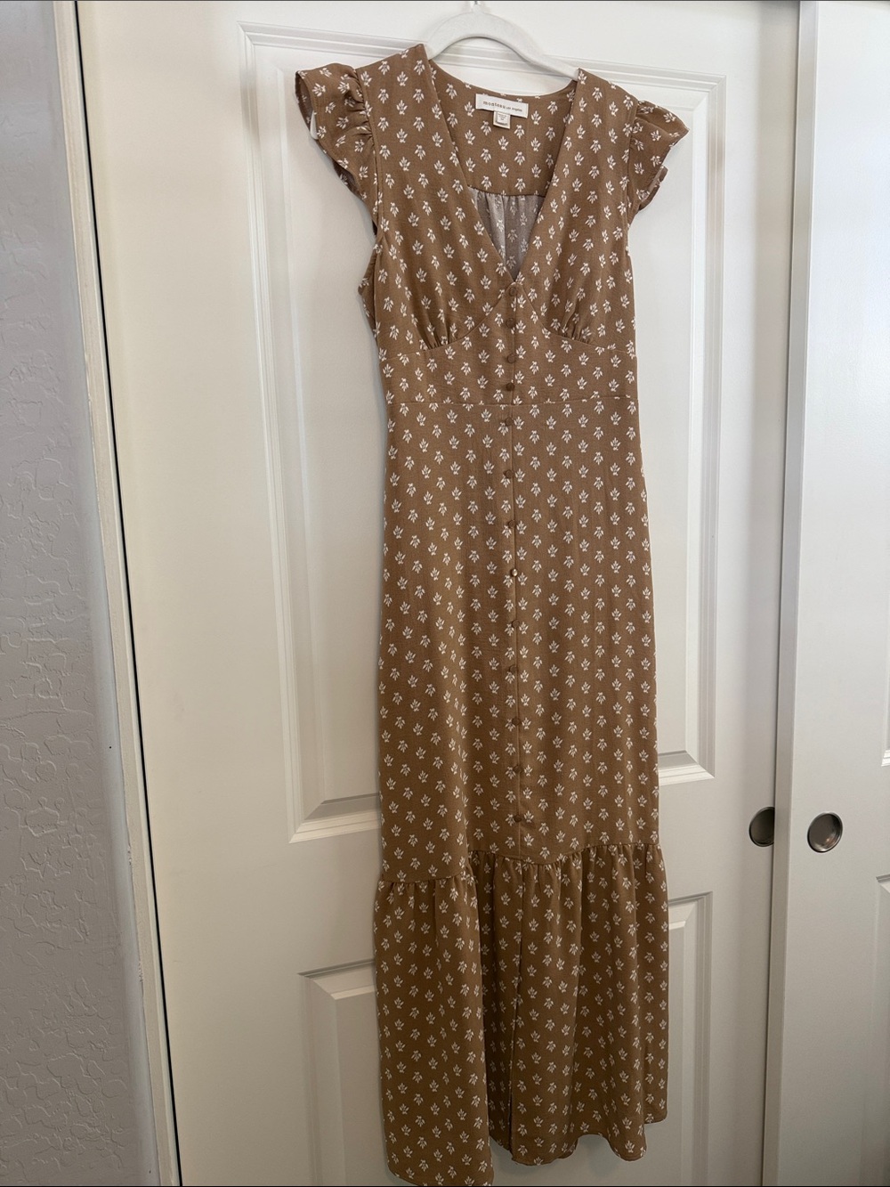 Monteau Brown Floral Maxi with Flutter Sleeves